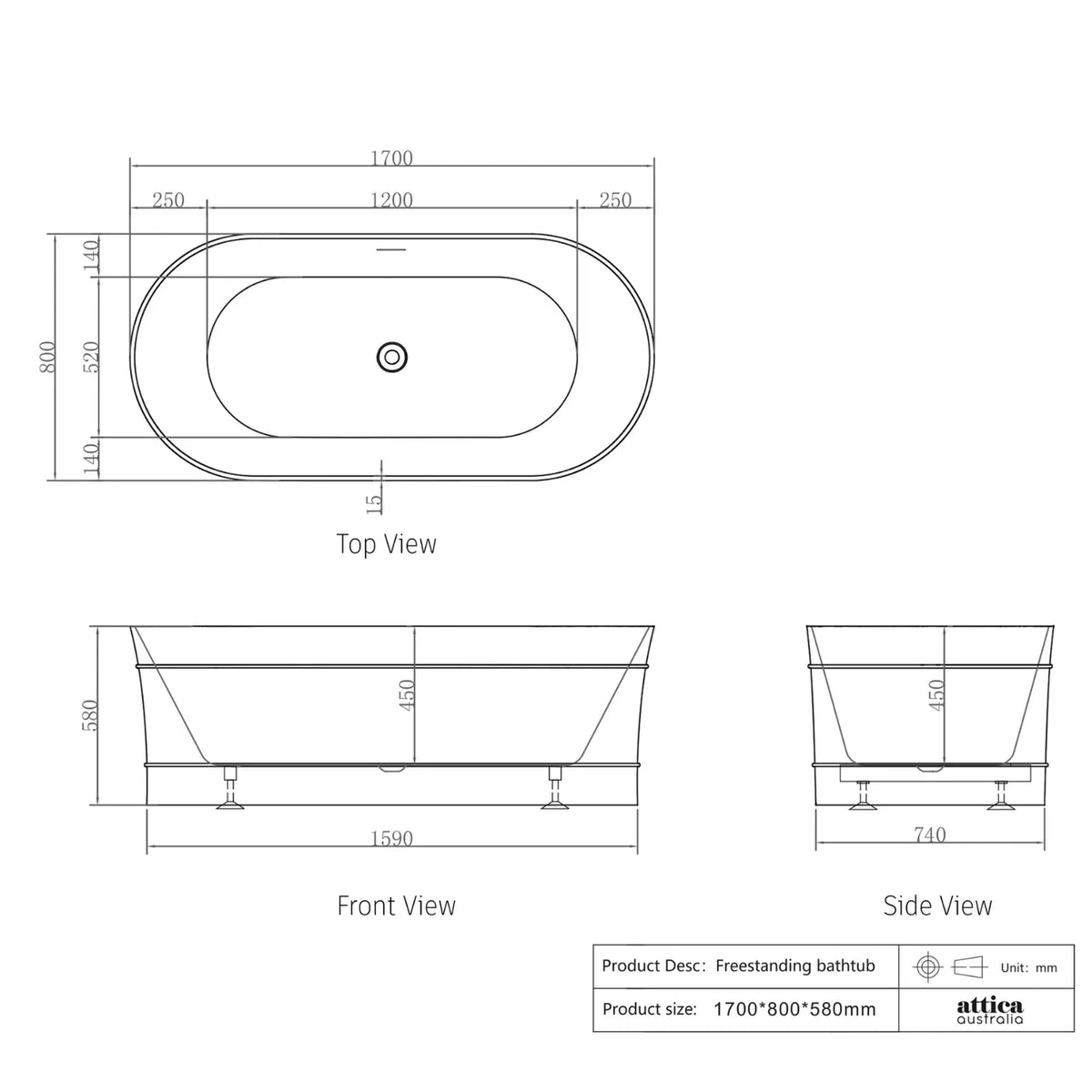 Attica Bondi 1700 Gloss White Bath