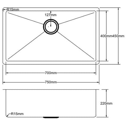 ROUND WASTE  Overall Size: 750*450*220mm Bowl Size: 700*400*220mm Radius: 15mm 304 stainless steel