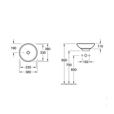 Loop 380 Round Vessel Basin No Tap Hole
