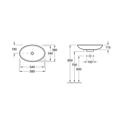 Loop 585 Oval Vessel Basin No Tap Hole