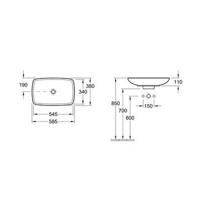 Loop 585 Rectangular Vessel Basin No Tap Hole