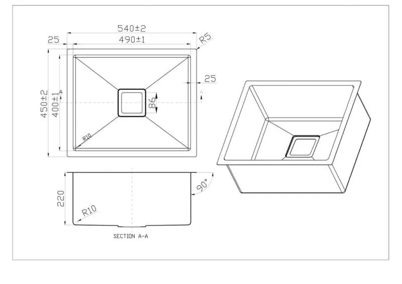 540x450x220mm Single Bowl Stainless Steel Sink