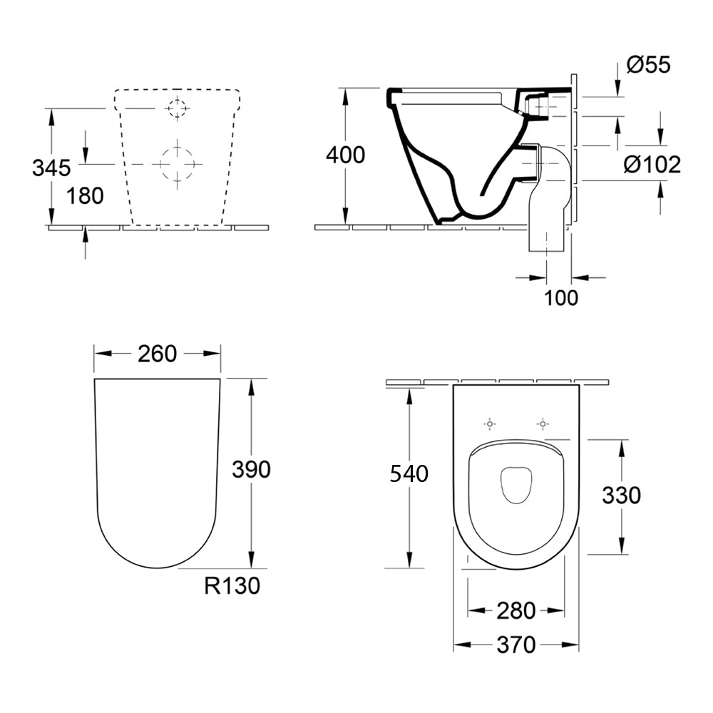 Architectura 2.0 DirectFlush Wall Faced Toilet P Trap | Slim Seat