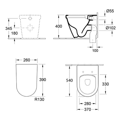 Architectura 2.0 DirectFlush Wall Faced Toilet P Trap | Slim Seat