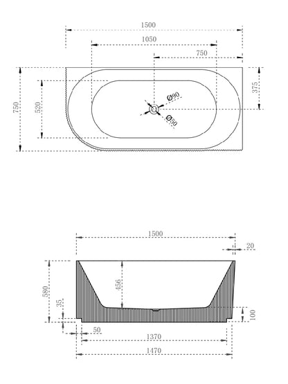 V-Groove Corner Back To Wall Bath Matte White, 1500mm Right Hand Corner