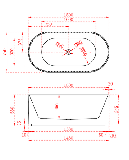 Roma fluted shape freestanding bathtub 1500MM