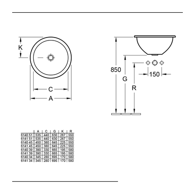 Loop 450 Round Drop In Basin No Tap Hole