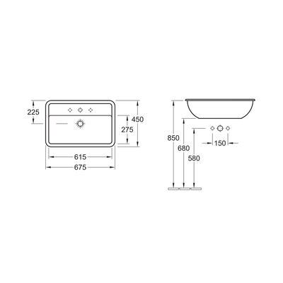 Loop 675 Rectangular Drop In Basin No Tap Hole