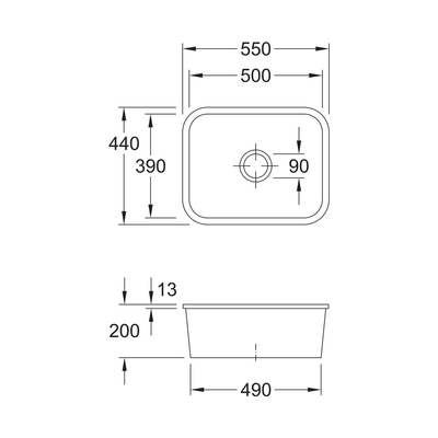 Cisterna 60C 550 Under Counter Sink No Tap Hole CeramicPlus