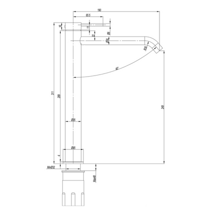 Curved High Rise Basin Mixer Brushed Gold