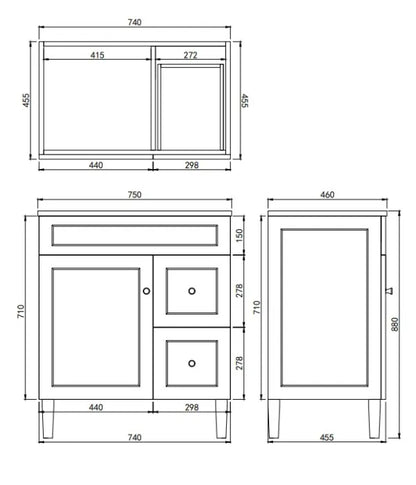 Harold Federation Free Standing Cabinet Matte White LK-FH74RL-MW