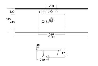 Ceramic top 1500x460mm 1 TH