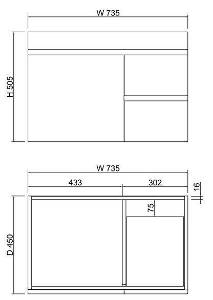 Less 750mm Gloss White Wall Hung Vanity with Ceramic Top