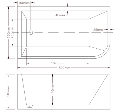 Clayton LHS Corner Free Standing Bath 1500x730x510mm