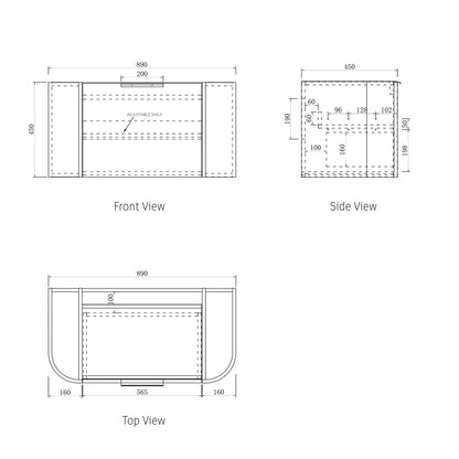 Bondi 900mm Natural Oak Wall Hung Curve Vanity