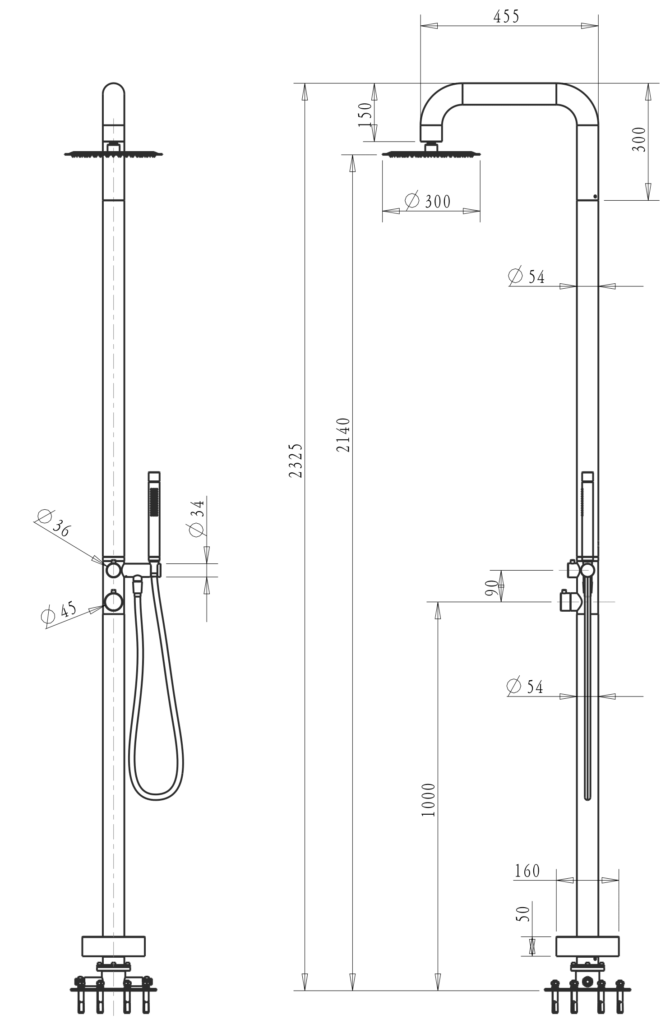 Mica Soft Square Freestanding Outdoor Shower Brushed Nickel