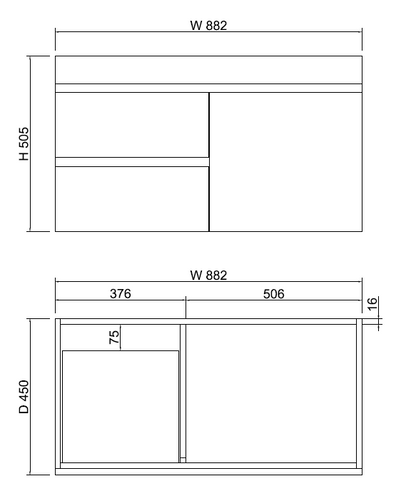 Less 900mm Gloss White Wall Hung Vanity with Ceramic Top