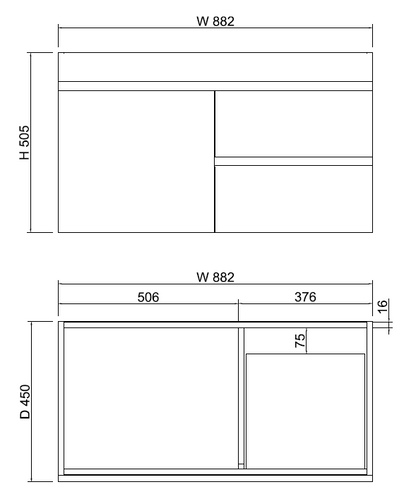 Less 900mm Gloss White Wall Hung Vanity with Ceramic Top