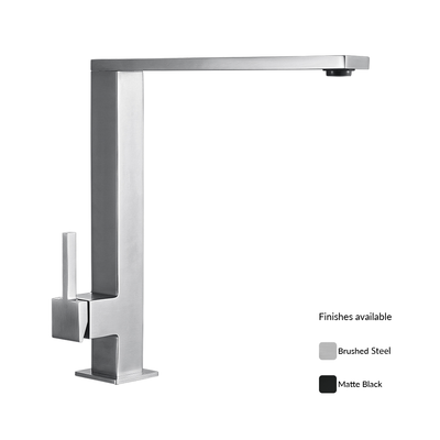 Finera Square Kitchen Mixer Brushed Steel
