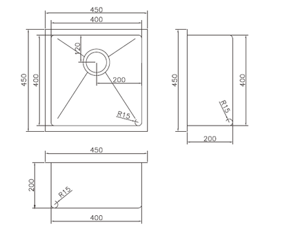 31L Capacity 450 x 450 x 200 x 1.2mm Top Mount or Undermount 304 Grade Stainless Steel 1yr parts and labour warranty 15 years replacement warranty including finish