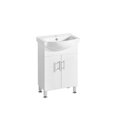 Semi-Recessed Freestanding White Bathroom Vanity SR600 (CABINET+CERAMIC TOP)