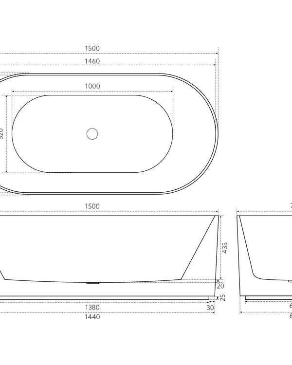 Ally Groove 1500mm Oval Freestanding Bath Gloss White
