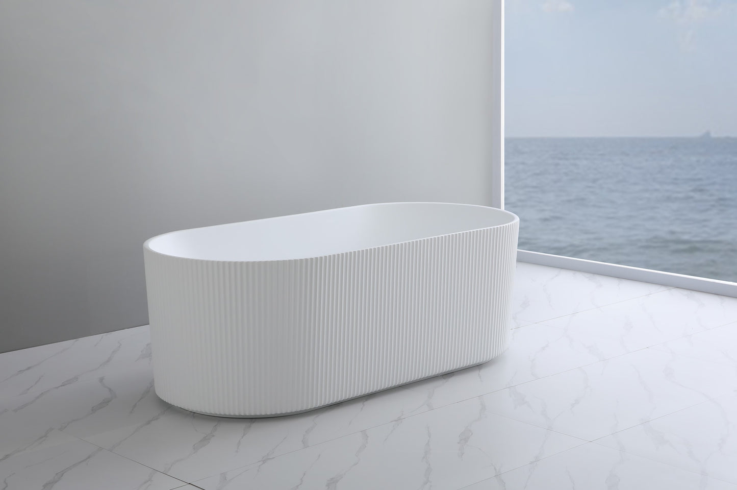 Ally Groove 1700mm Oval Freestanding Bath Matte White