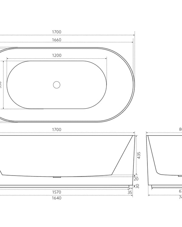 Ally Groove 1700mm Oval Freestanding Bath Matte White