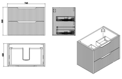 Bali Matte Black 750mm Wall Hung Vanity with Ceramic Top