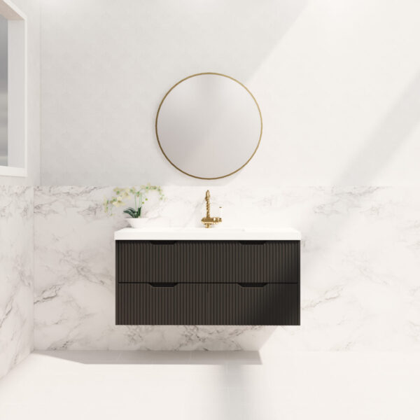 Bali Matte Black 1200mm Wall Hung Vanity with Ceramic Top