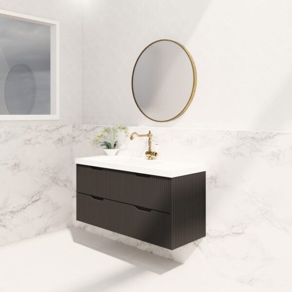 Bali Matte Black 1200mm Wall Hung Vanity with Ceramic Top