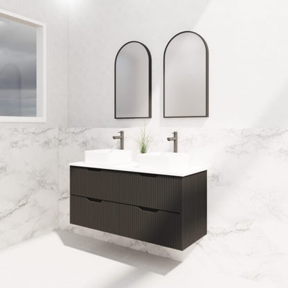 Bali Matte Black Double Bowl 1200mm Wall Hung Vanity with Ceramic Top