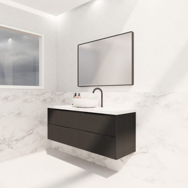 Bali Matte Black 1500mm Wall Hung Vanity with Ceramic Top