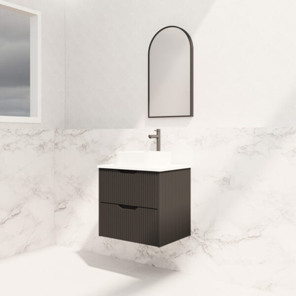 Bali Matte Black 600mm Wall Hung Vanity with Ceramic Top