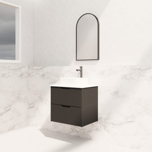 Bali Matte Black 600mm Wall Hung Vanity with Ceramic Top