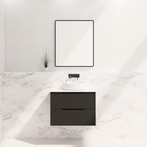 Bali Matte Black 750mm Wall Hung Vanity with Ceramic Top