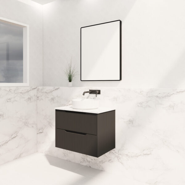 Bali Matte Black 750mm Wall Hung Vanity with Ceramic Top