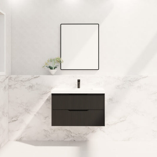 Bali Matte Black 900mm Wall Hung Vanity with Ceramic Top