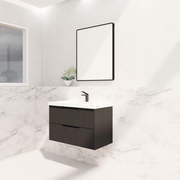 Bali Matte Black 900mm Wall Hung Vanity with Ceramic Top