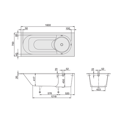 Libra 1600 Drop In Bath White Overflow | Bath Filler