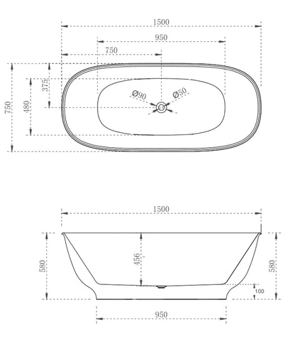Hampton bath 1500mm (matte white)