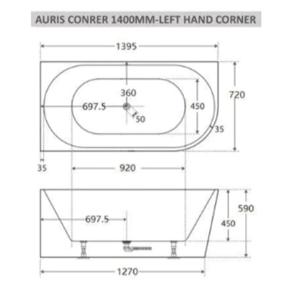Auris 1400mm left hand corner (matte whte)