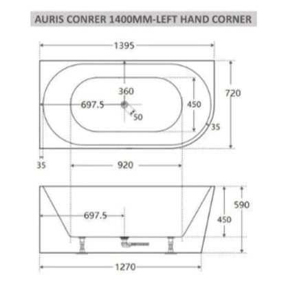 Auris 1400mm left hand corner (matte whte)