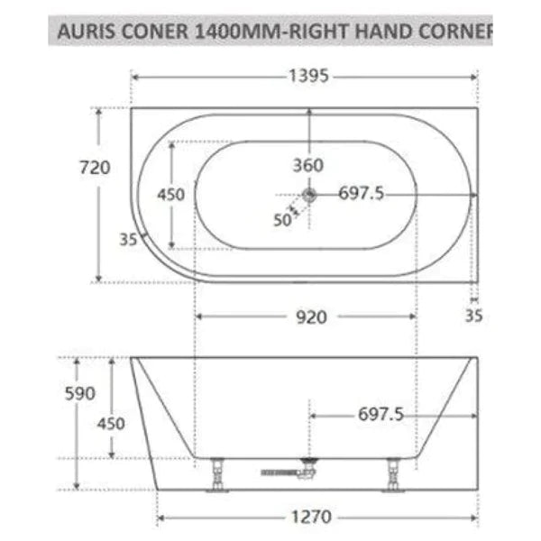 Auris 1400mm right hand corner (matte whte)