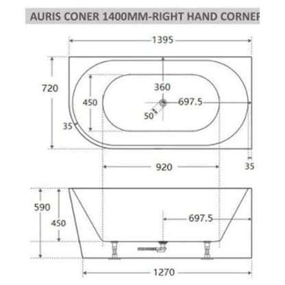 Auris 1400mm right hand corner (matte whte)