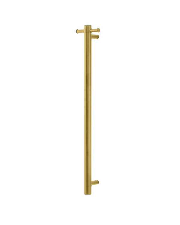 Round Vertical Brushed Brass Electric Heated Towel Rack Single Bar