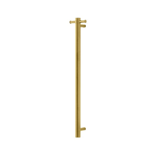 Round Vertical Brushed Brass Electric Heated Towel Rack Single Bar