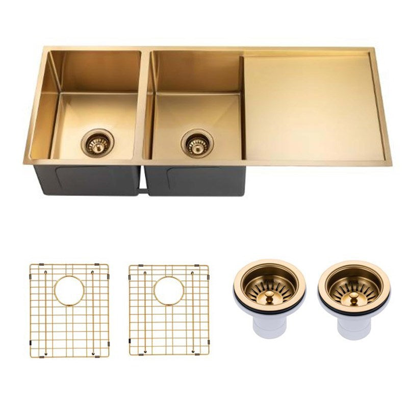 1160x460x230mm Brushed Brass Stainless Steel PVD Double Bowl Kitchen Sink