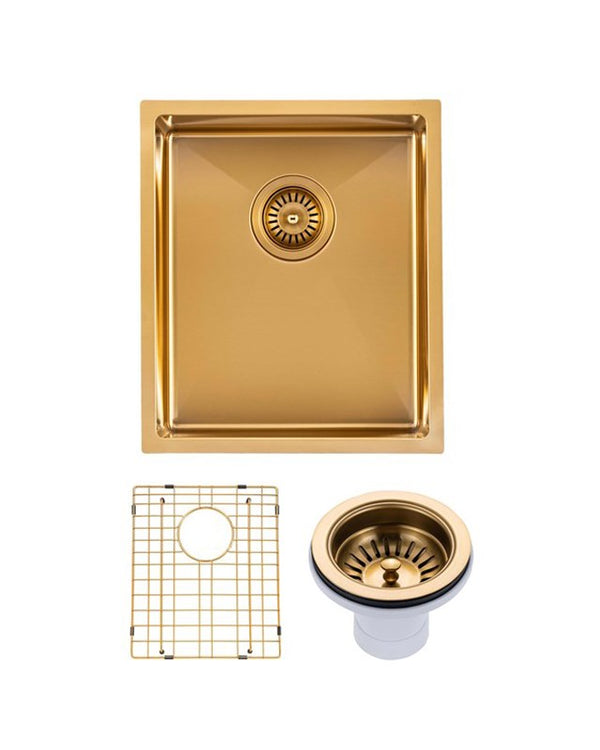 390x450x215mm Brushed Brass Stainless Steel PVD Single Bowl Kitchen Sink