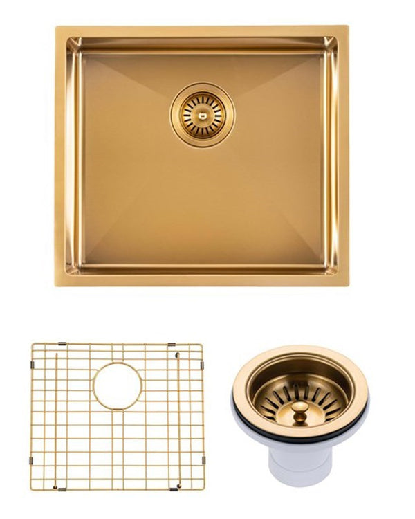 500x440x230mm Brushed Brass Stainless Steel PVD Single Bowl Kitchen Sink